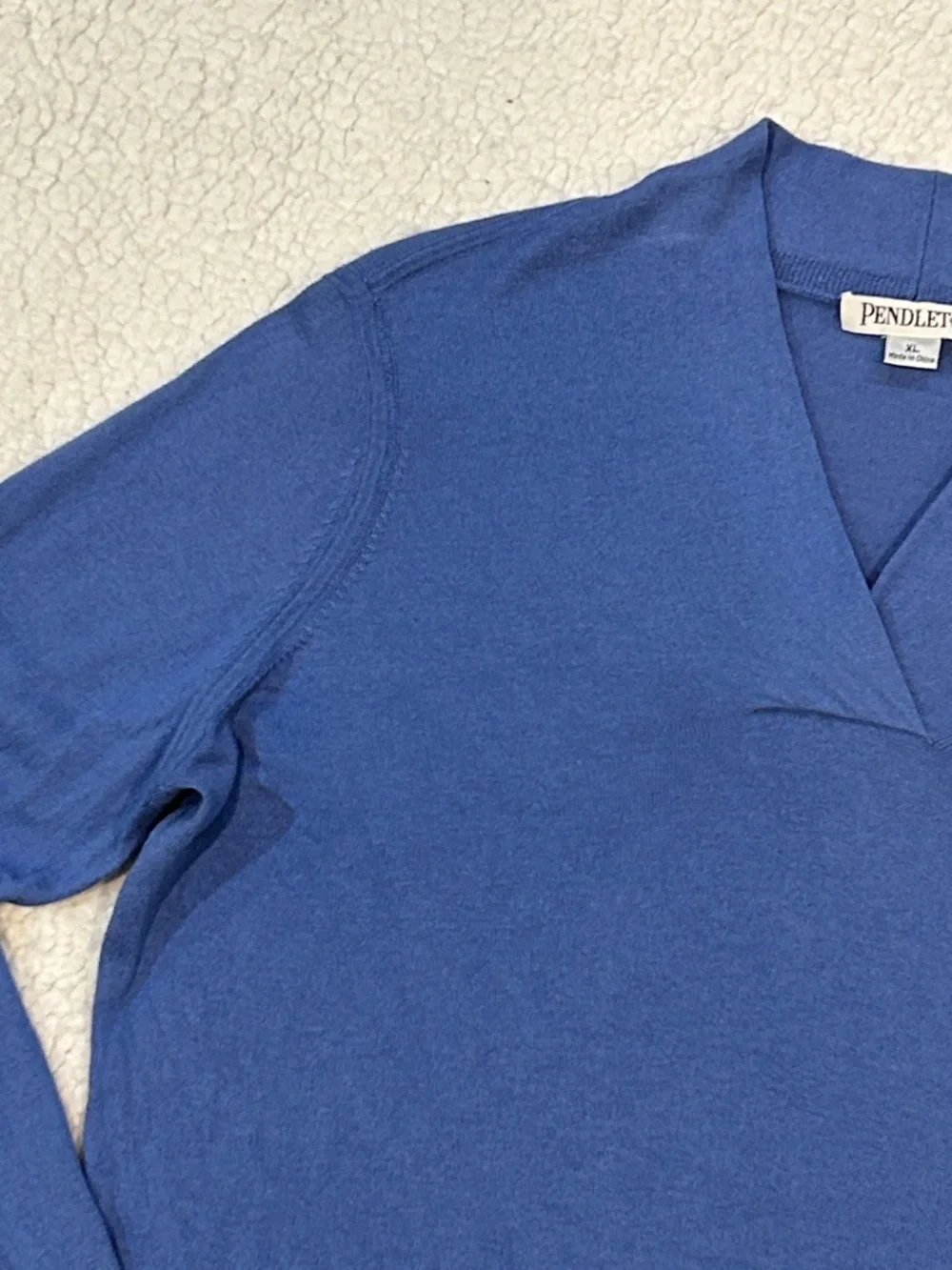 Pendelton V-Neck Silk Cashmere Cotton Long Sleeve Knit Sweater XL Blue